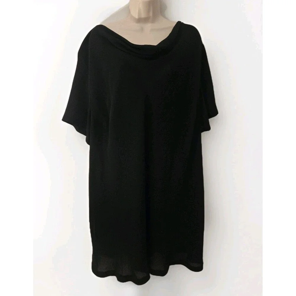 VTG Venezia Black Sheer Whimsigoth Cowl Neck Top Tunic 26/28 Plus Flowy Minimal